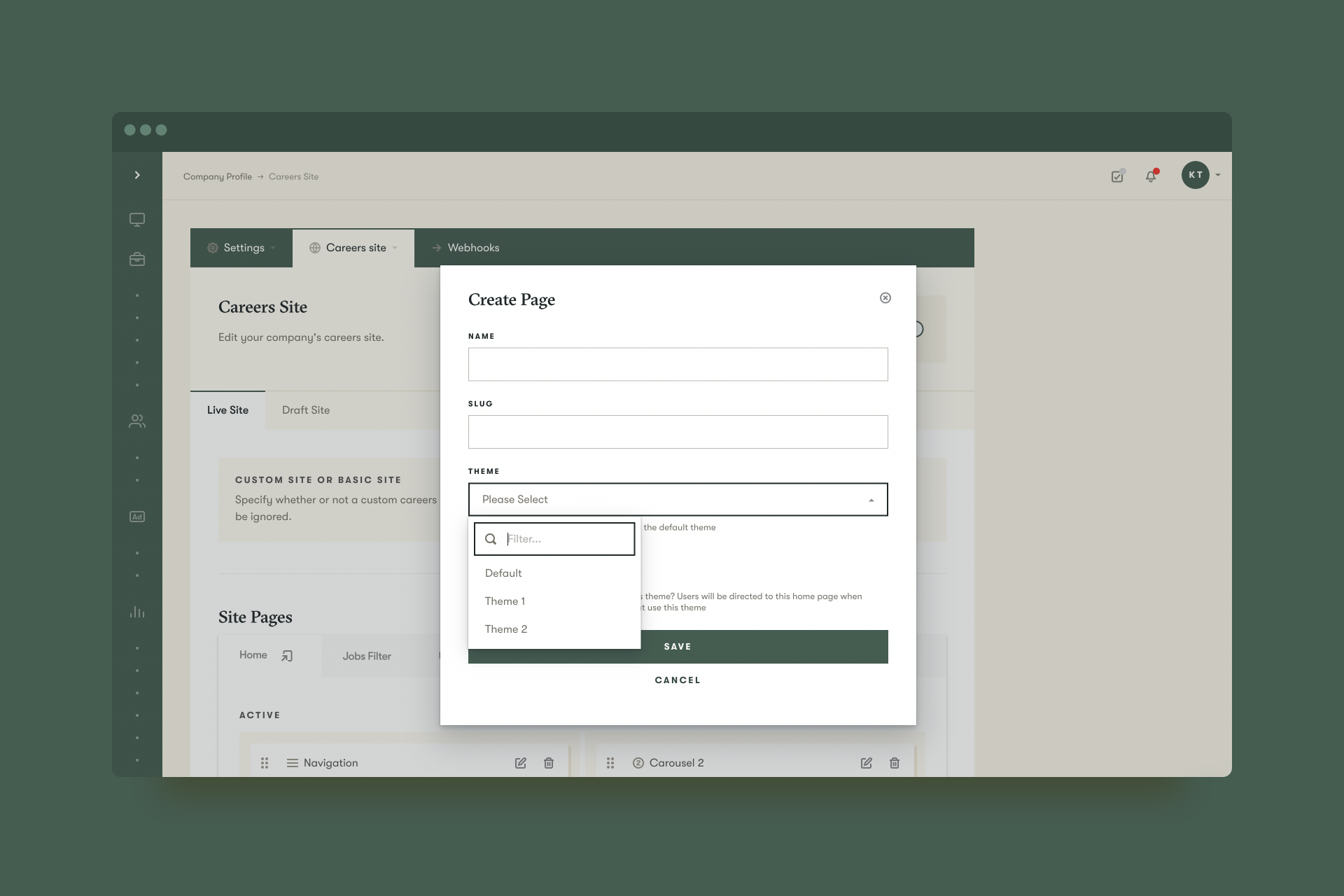 Careers site theme selector